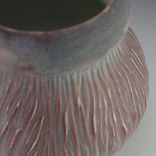 Load image into Gallery viewer, Carved Vase - Salt fired - Smokey pinks, reds and purples
