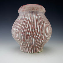 Load image into Gallery viewer, Carved Vase - Salt fired - Smokey pinks, reds and purples