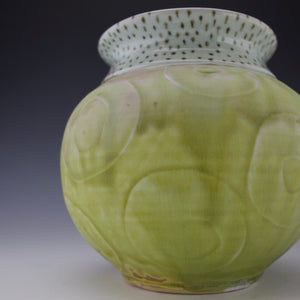 Water Etched  Vase - Salt fired - Blushes of Pink with Green