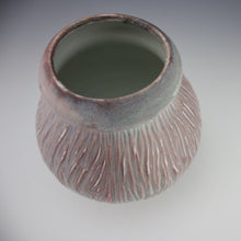 Load image into Gallery viewer, Carved Vase - Salt fired - Smokey pinks, reds and purples