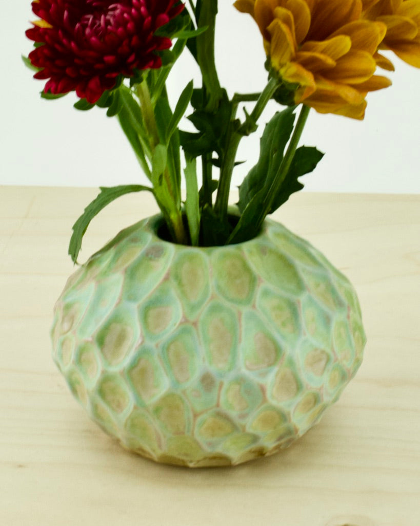 Pod Vase -Carved Facets - Bone, Aqua, Light Blue