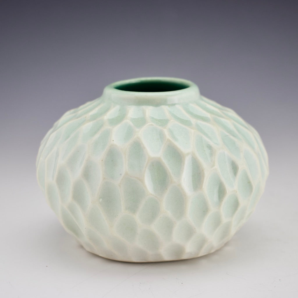 Pod Vase -Carved Facets - LIght Blue to White