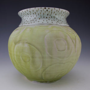 Water Etched  Vase - Salt fired - Blushes of Pink with Green