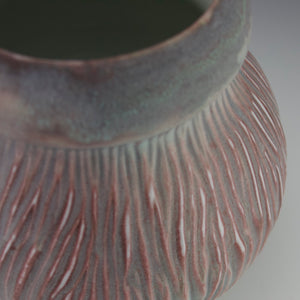 Carved Vase - Salt fired - Smokey pinks, reds and purples