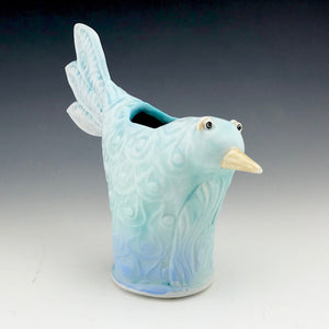 Bird Vase - Porcelain -Blue Matte Glaze