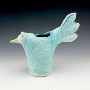 Bird Vase - Porcelain -Blue Matte Glaze
