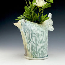 Load image into Gallery viewer, Bird Vase - Large - Stoney Blues and Browns, Feathery Pattern- Porcelain