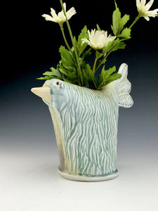 Bird Vase - Large - Stoney Blues and Browns, Feathery Pattern- Porcelain