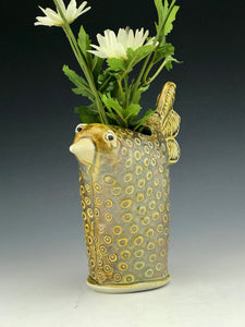 Bird Vase - Porcelain -Gold to Brown Glaze