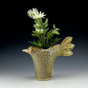 Bird Vase - Porcelain -Gold to Brown Glaze