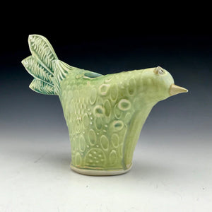 Bird Vase -Green Matte Glaze - Salt Fired Porcelain