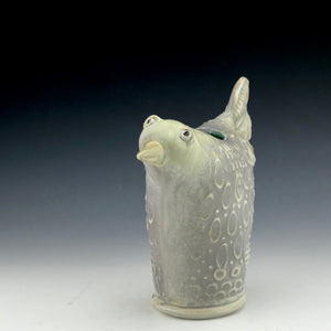 Bird Vase -Gray to White  Matte Glaze - Salt Fired Porcelain