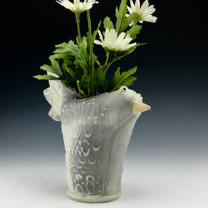 Bird Vase -Gray to White  Matte Glaze - Salt Fired Porcelain