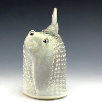 Bird Vase -Gray to White  Matte Glaze - Salt Fired Porcelain