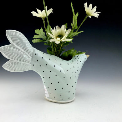 Bird Vase - White  with Black Dots - Salt Fired Porcelain