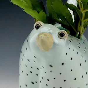 Bird Vase - White  with Black Dots - Salt Fired Porcelain