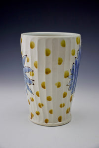 Carved and Painted  - Blue Flower Tumbler w/Dots