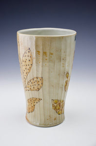 Tumbler - Carved &  Decorated - Leaf, Dots & Blue Flower