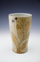 Load image into Gallery viewer, Tumbler - Carved &amp;  Decorated - Leaf, Dots &amp; Blue Flower