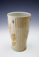 Load image into Gallery viewer, Tumbler - Carved &amp;  Decorated - Leaf, Dots &amp; Blue Flower