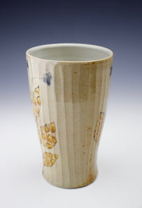 Tumbler - Carved &  Decorated - Leaf, Dots & Blue Flower