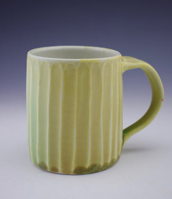 Stripe Carved  Green Mug - Salt Fired
