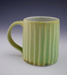 Stripe Carved  Green Mug - Salt Fired