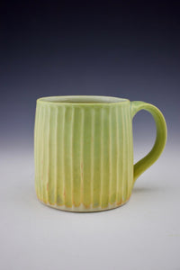 Stripe Carved  Green Mug - Salt Fired