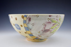 Botanical and Dots -Serving Bowl - Salt Fired Porcelain