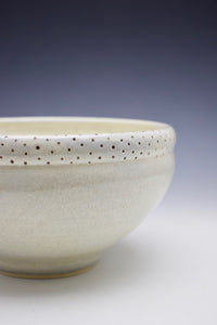 Serving Bowl - Cream Speckle Glaze on Porcelain- Dotted Rim