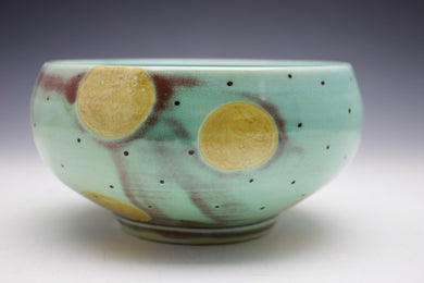 Bowl - Blushing Pinks on Porcelain with Dots -  Salt Fired