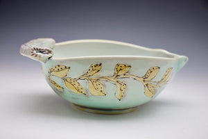 Small Batter Bowl - Blushing Pinks - Porcelain Meandering Vine & Dots -  Salt Fired -Checkered Bottom