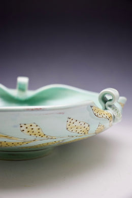 Special Serving Bowl - Porcelain Meandering Vine & Dots -  Salt Fired