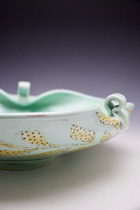Special Serving Bowl - Porcelain Meandering Vine & Dots -  Salt Fired