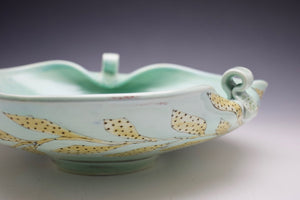 Special Serving Bowl - Porcelain Meandering Vine & Dots -  Salt Fired