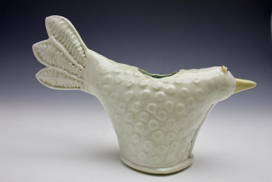 Bird Vase - Winter White with dots - Salt Fired Porcelain
