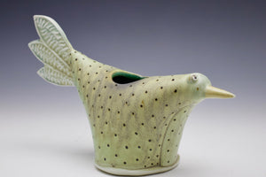 Bird Vase - Special Glaze Effects and Dots - Salt Fired Porcelain