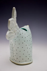 Bird Vase - Green with Dots - Salt Fired Porcelain