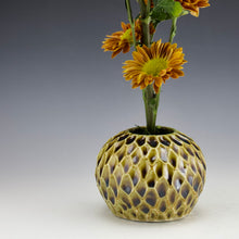 Load image into Gallery viewer, Pod Vase -Carved Facets - Salt Fired Amber Celedon