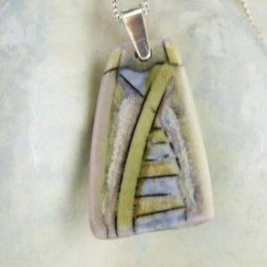 Incised Porcelain Pendant with Green and Blue