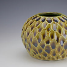 Load image into Gallery viewer, Pod Vase -Carved Facets - Salt Fired Amber Celedon