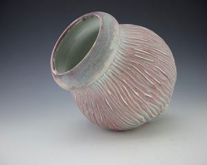 Carved Vase - Salt fired - Smokey pinks, reds and purples