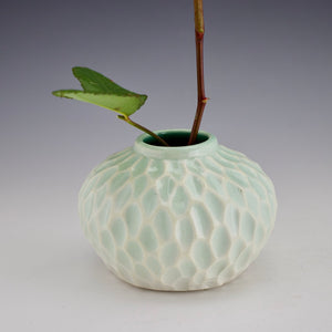 Pod Vase -Carved Facets - LIght Blue to White