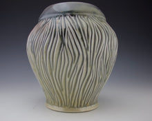 Load image into Gallery viewer, Carved Porcelain Vase - Salt fired - Stoney Blue with blush of Pink