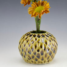 Load image into Gallery viewer, Pod Vase -Carved Facets - Salt Fired Amber Celedon