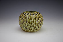 Load image into Gallery viewer, Pod Vase -Carved Facets - Salt Fired Amber Celedon